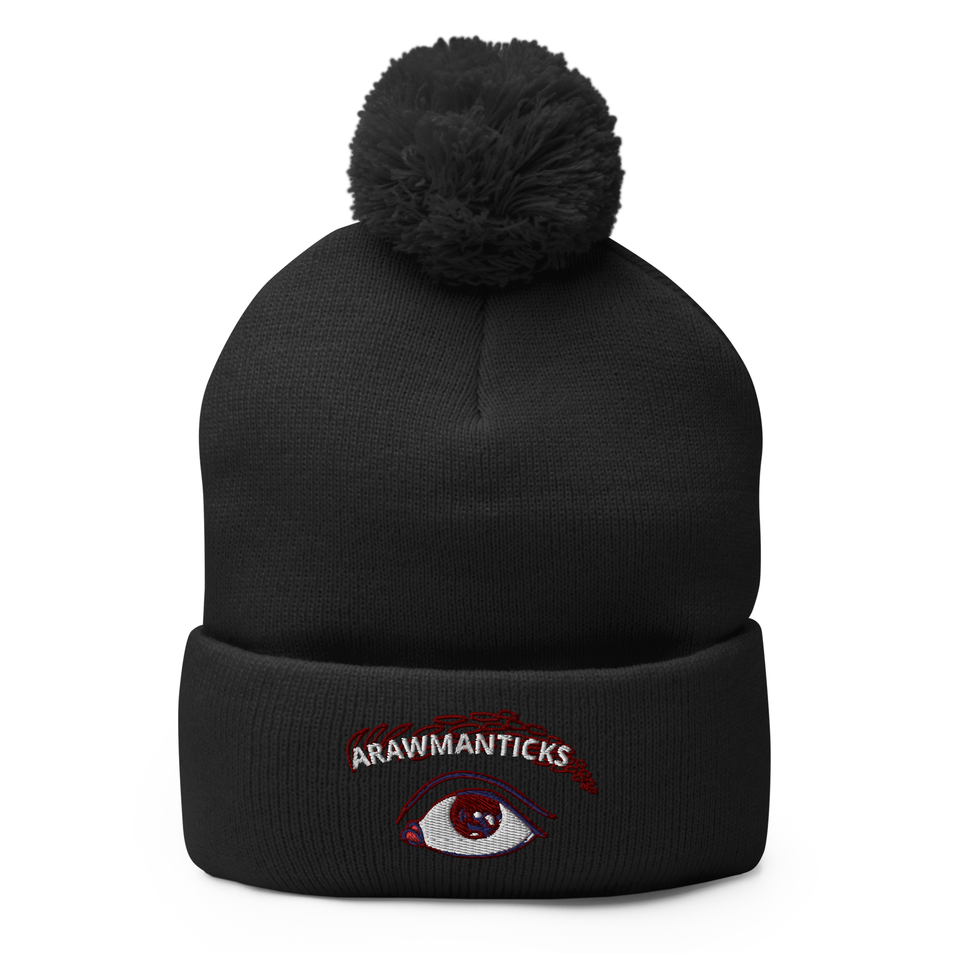 Black Beanie with Eye Embroidery - ARAWMANTICKS Front Mockup