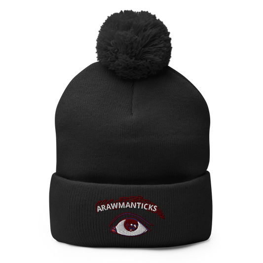 Black Beanie with Eye Embroidery - ARAWMANTICKS Front Mockup