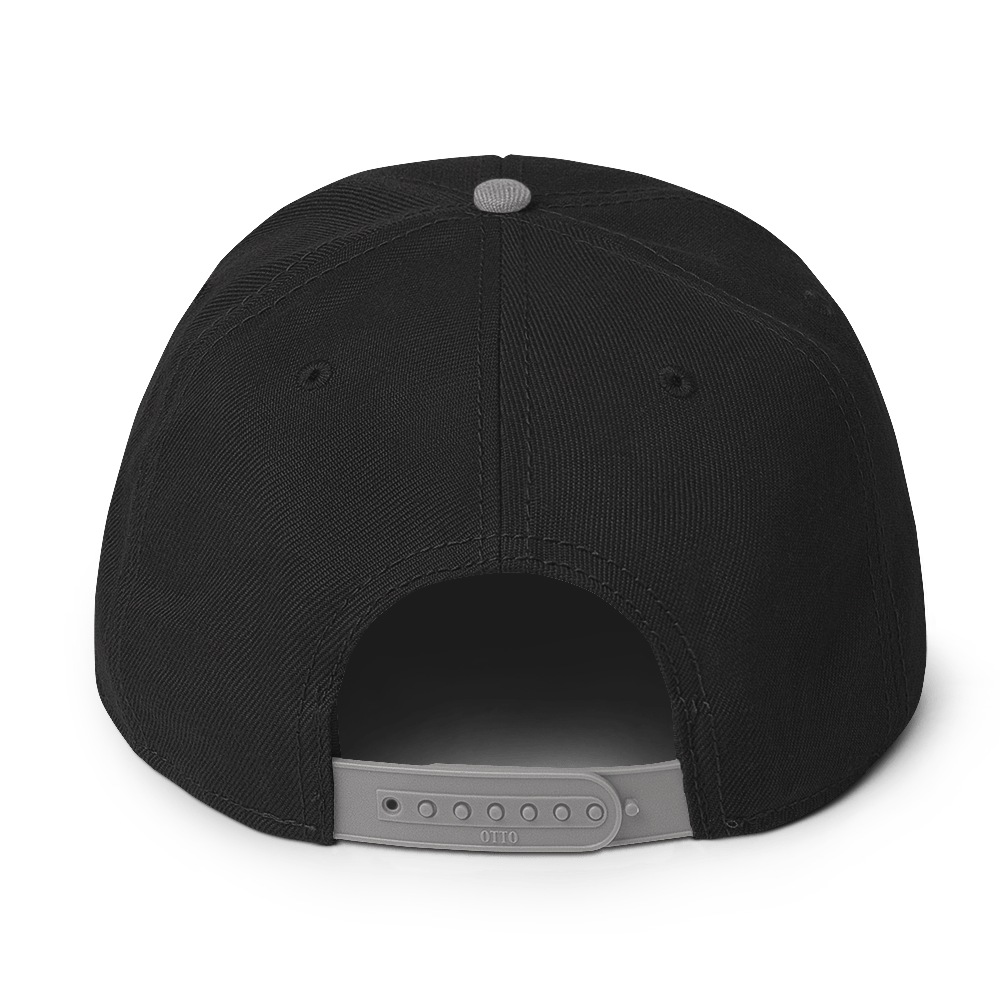 Black and Grey Snapback Hat with Bright Diamond 'A' Back Embroidery - ARAWMANTICKS Back Mockup