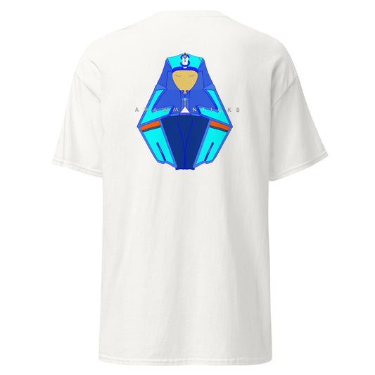 White T-Shirt with Large Blue Sleeping Pharaoh Back Print - ARAWMANTICKS Ghost Mockup